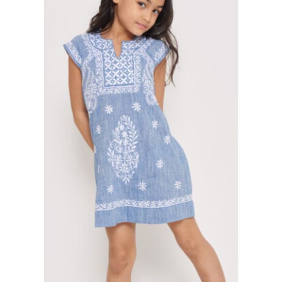 Roller Rabbit Girls 12 Chambray Embroidered Faith Dress - Picture 1 of 7